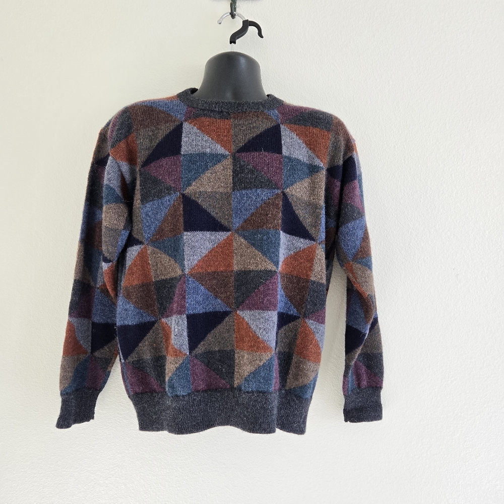 Paul Stuart Geometric Crewneck Sweater in Navy, Rust, Blue, Gray